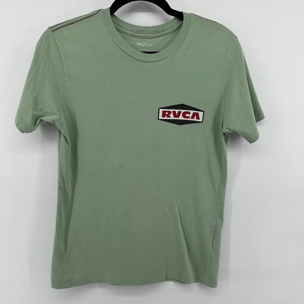 RVCA Boys Balance of Opposites Graphic T-Shirt Sage Green Size Medium Distressed